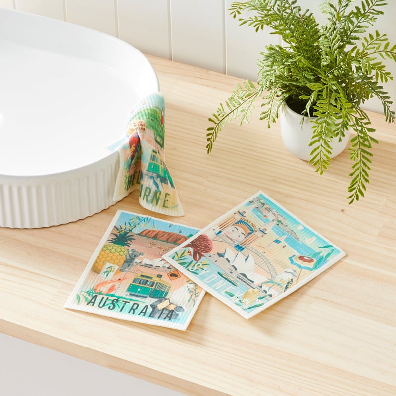  Printed Australiana Pack of 3 Dishcloths