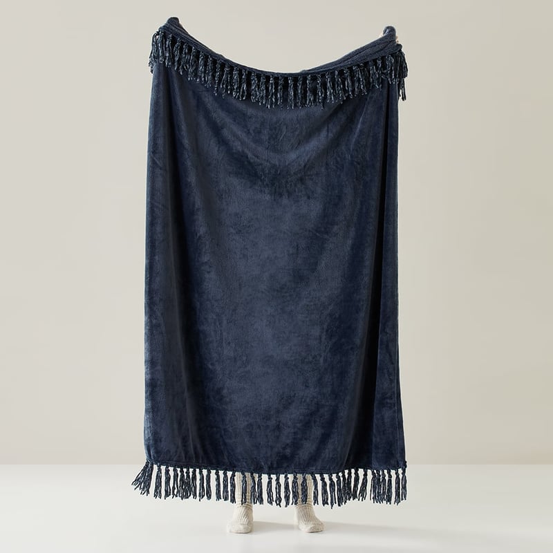 Aspen Navy Fleece Tassel Throw