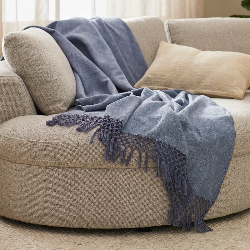 Macrame Knot Stormy Blues Throw