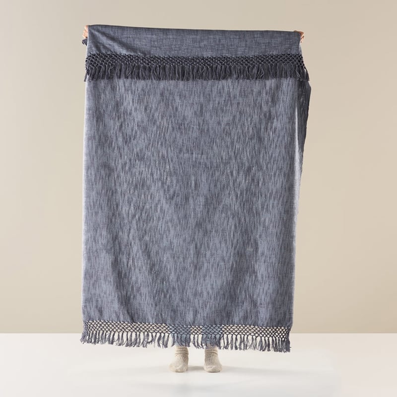 Macrame Knot Stormy Blues Throw