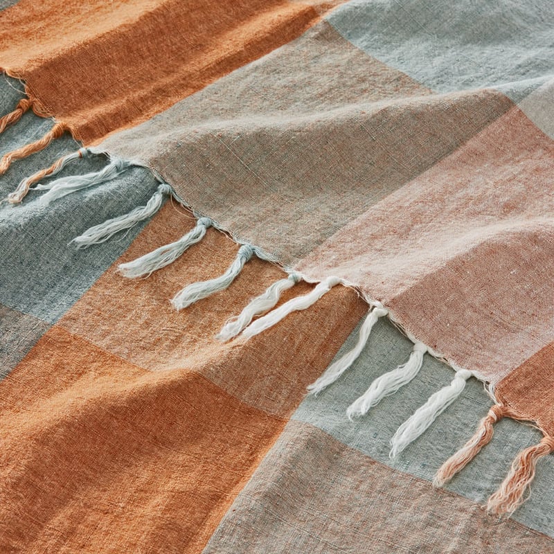 Rae Malmo Spice & Green Check Linen Throw