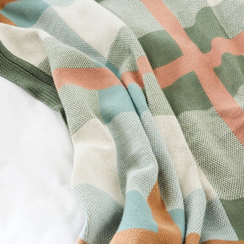 Amari Green and Blue Check Knit Blanket