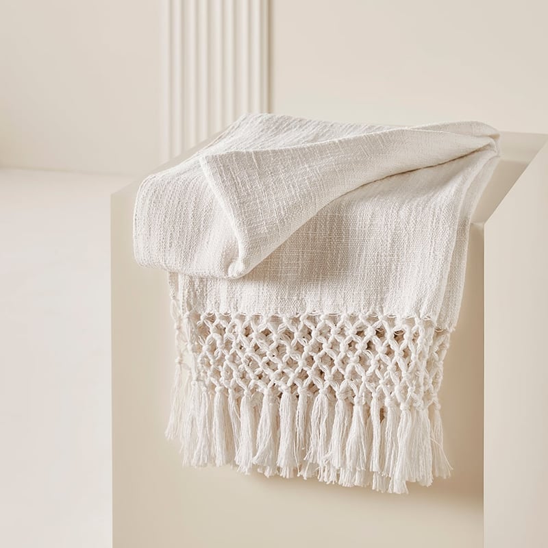 Macrame White Knot Throw