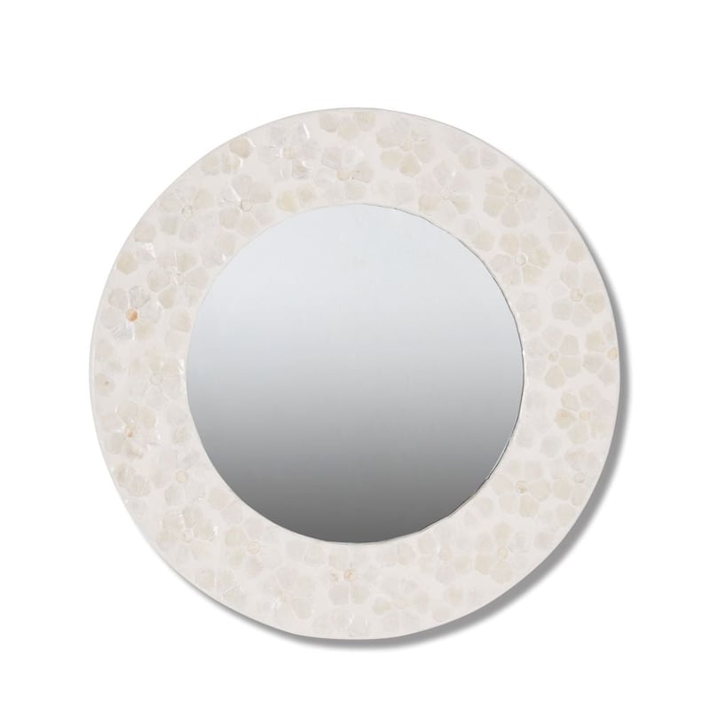 Capiz Ivory Small Daisy Round Mirror