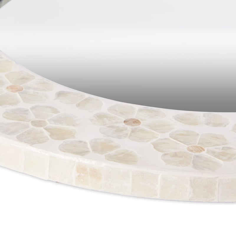 Capiz Ivory Small Daisy Round Mirror