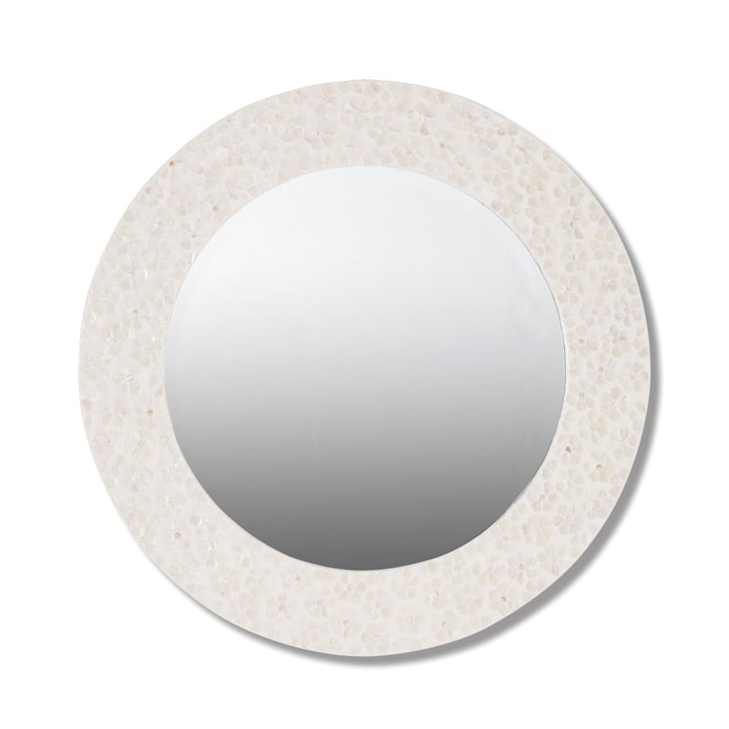 Capiz Ivory Large Daisy Round Mirror