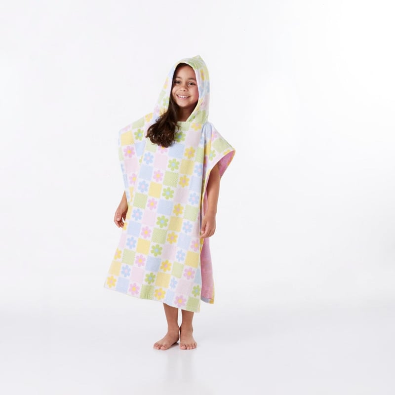 Floral Gingham Kids Hooded Beach Towel