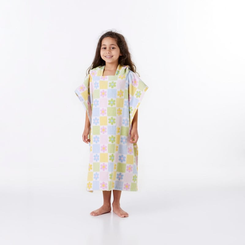Floral Gingham Kids Hooded Beach Towel