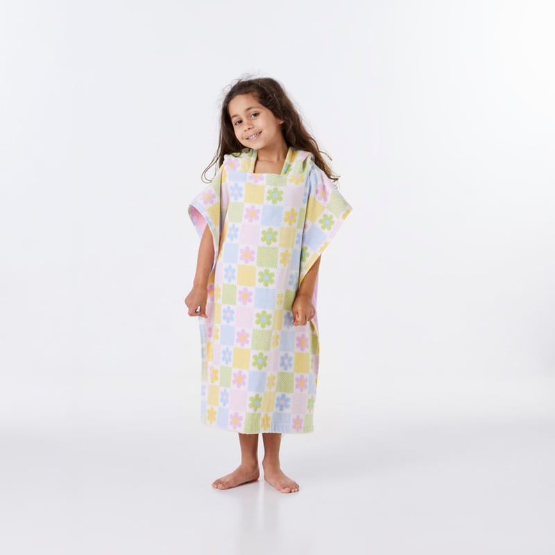 Floral Gingham Kids Hooded Beach Towel
