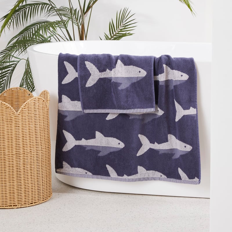 Swimming Sharks Navy Face Washers Pack of 2