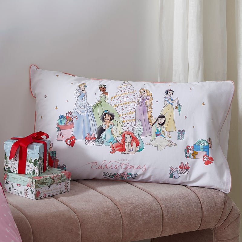 Disney Princesses Christmas Text Pillowcase