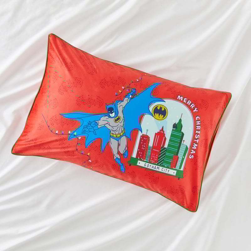 Warner Bros Batman Christmas Text Pillowcase