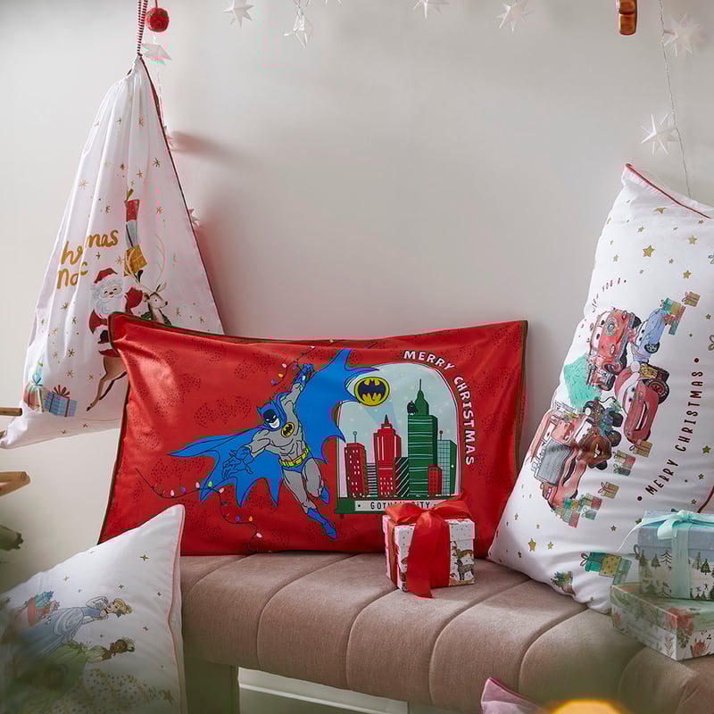 Warner Bros Batman Christmas Text Pillowcase