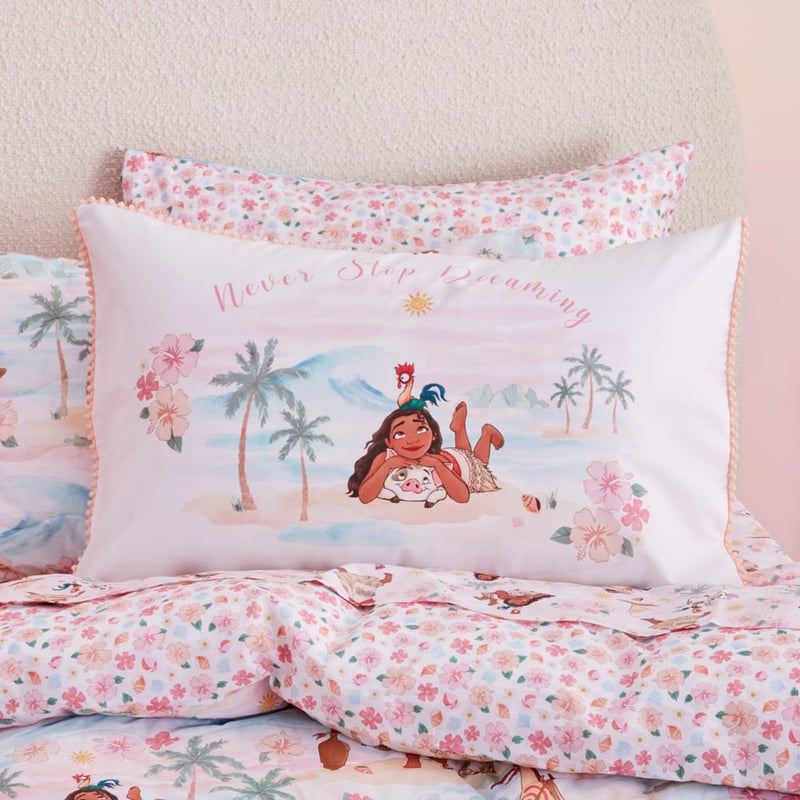 Disney Moana Loves The Sea Never Stop Dreaming White Kids Text Pillowcase