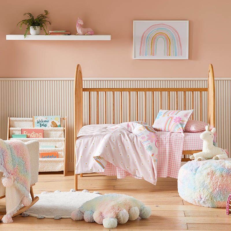 Sunshine & Rainbows Sherbert Flannelette Cot Quilt Cover Set