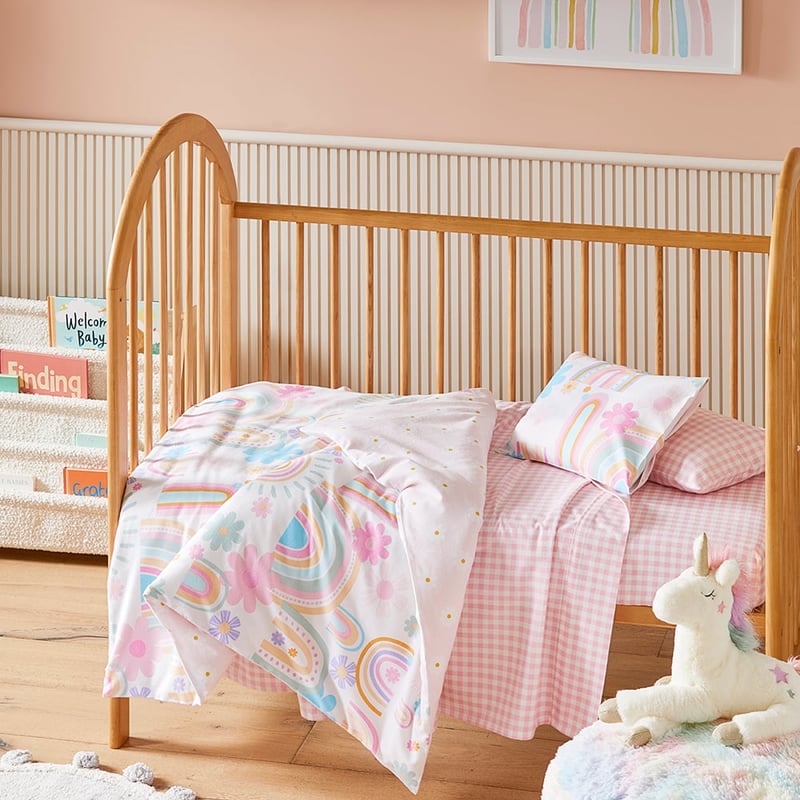 Sunshine & Rainbows Sherbert Flannelette Cot Quilt Cover Set