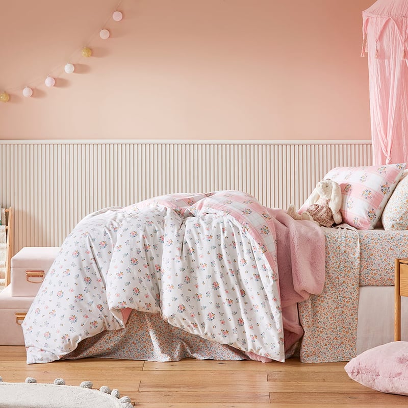 Lottie Vintage Pastel Pink Floral Flannelette Quilt Cover Set