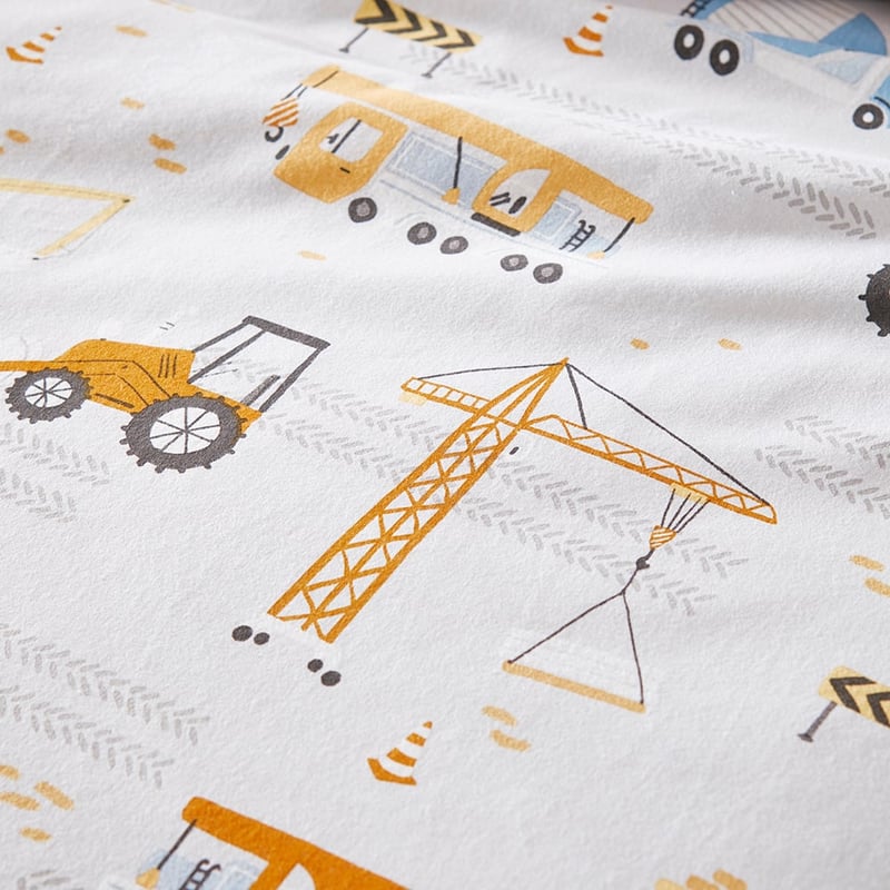 Construction Zone Natural Flannelette Cot Quilt Cover Set