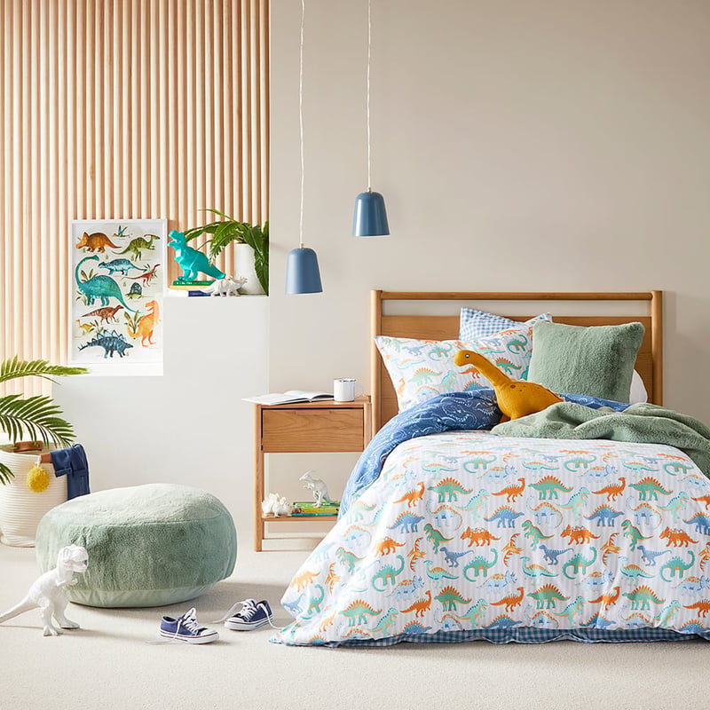 Dino Park Blue Flannelette Quilt Cover Set