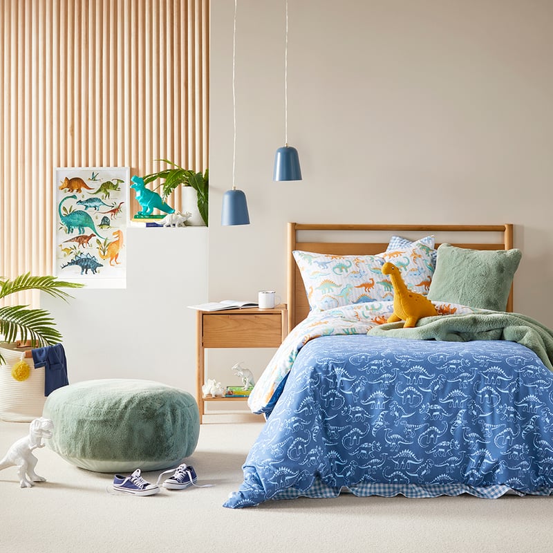 Dino Park Blue Flannelette Quilt Cover Set