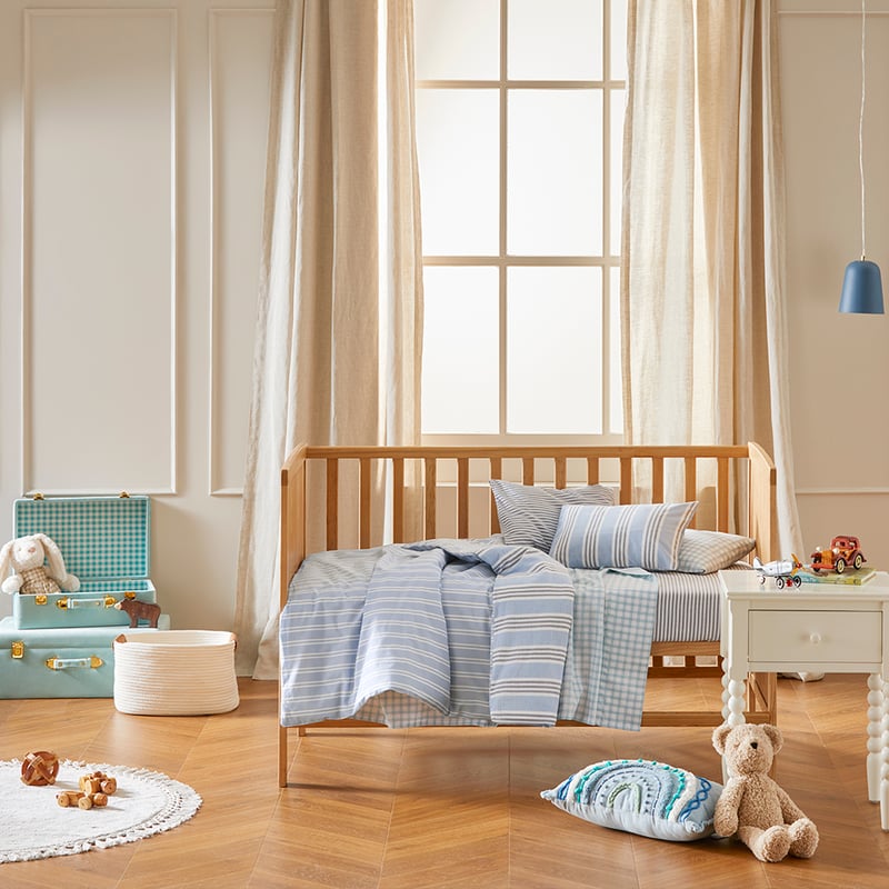 Heirloom Theodore Yarn Dyed Blue Stripe Cot Quilt Cover Set