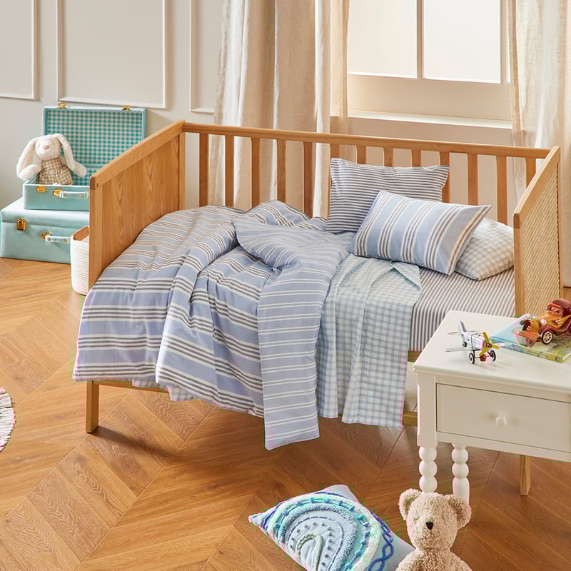 Heirloom Theodore Yarn Dyed Blue Stripe Cot Quilt Cover Set