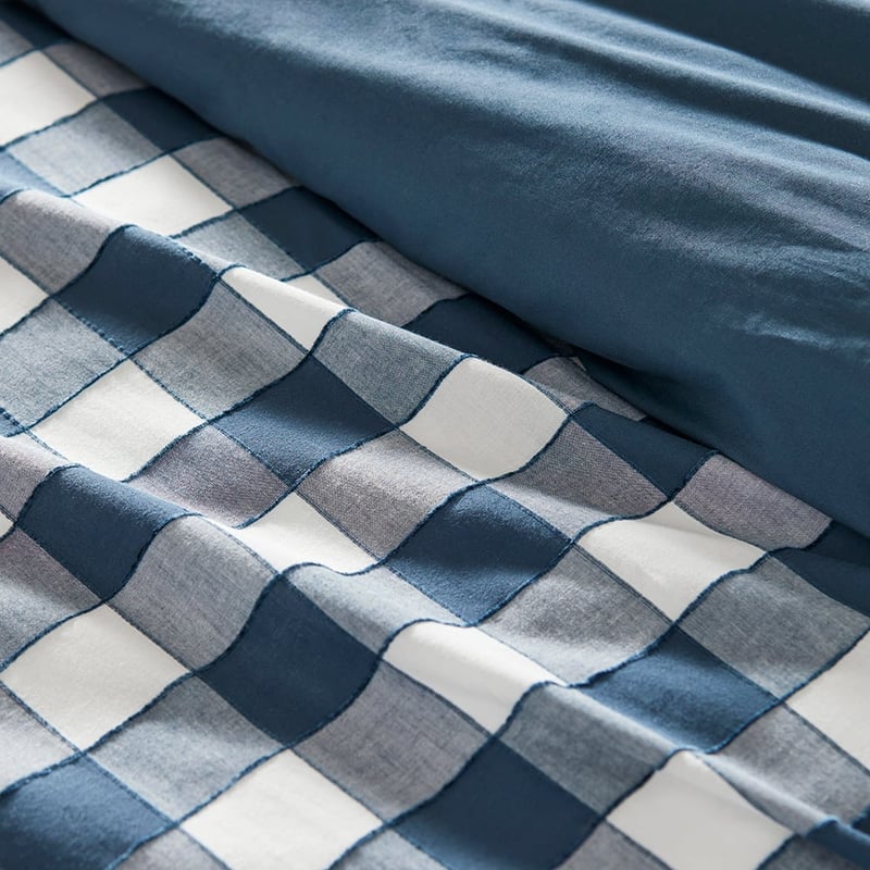 Carter Check Denim Quilt Cover Set