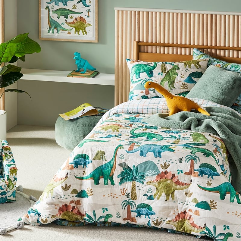 Dinosaur Explore Natural Quilted Quilt Cover Set