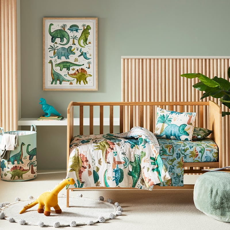 Dinosaur Explore Natural Cot Quilted Quilt Cover