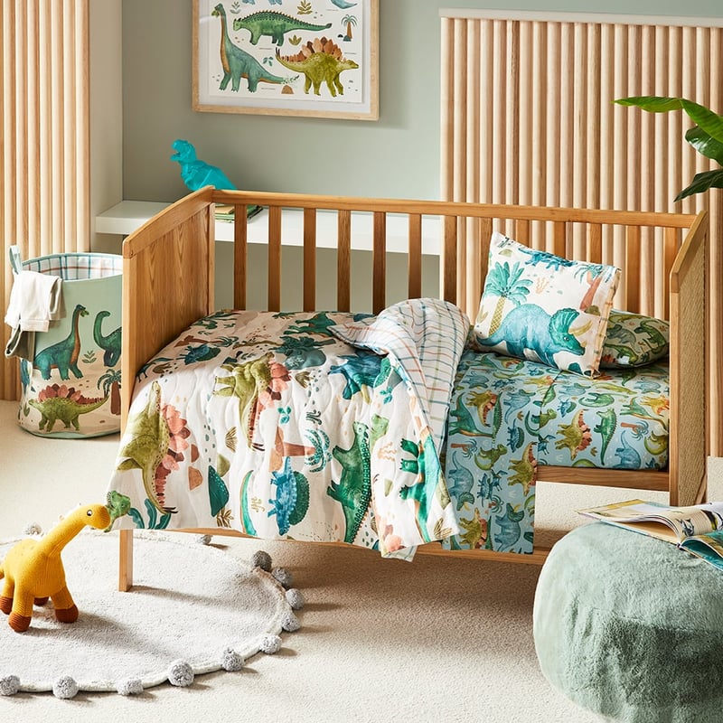 Dinosaur Explore Natural Cot Quilted Quilt Cover