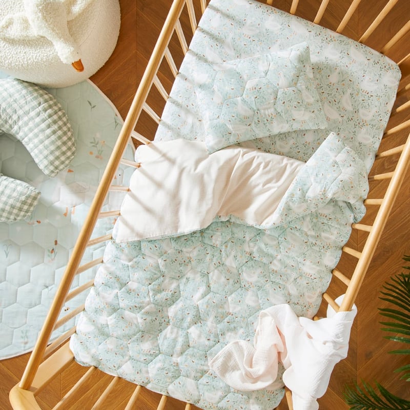 Baby Duckling Soft Sage Cot Quilted Muslin Quilt Cover Set