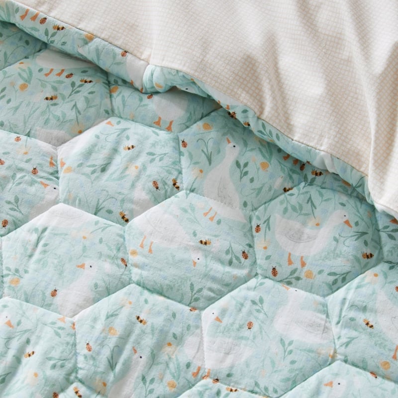 Baby Duckling Soft Sage Cot Quilted Muslin Quilt Cover Set