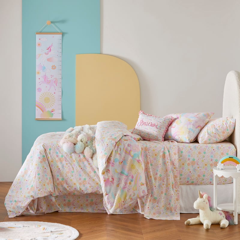 Stonewashed Cotton I Love Unicorns Rainbow Quilt Cover Set