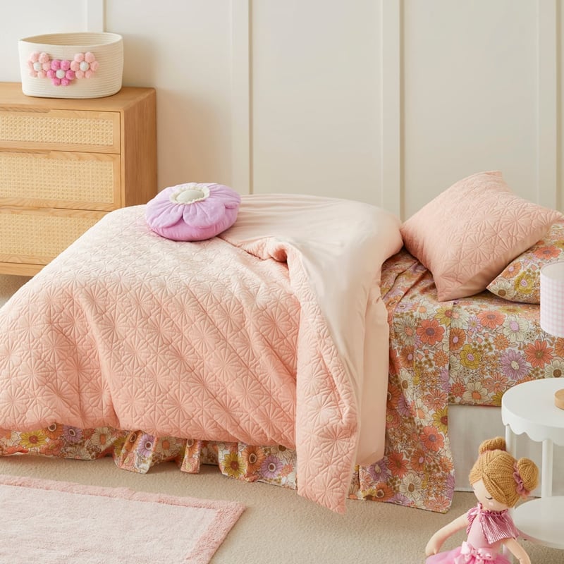 Bloom Pink Quilted Velvet Quilt Cover Set