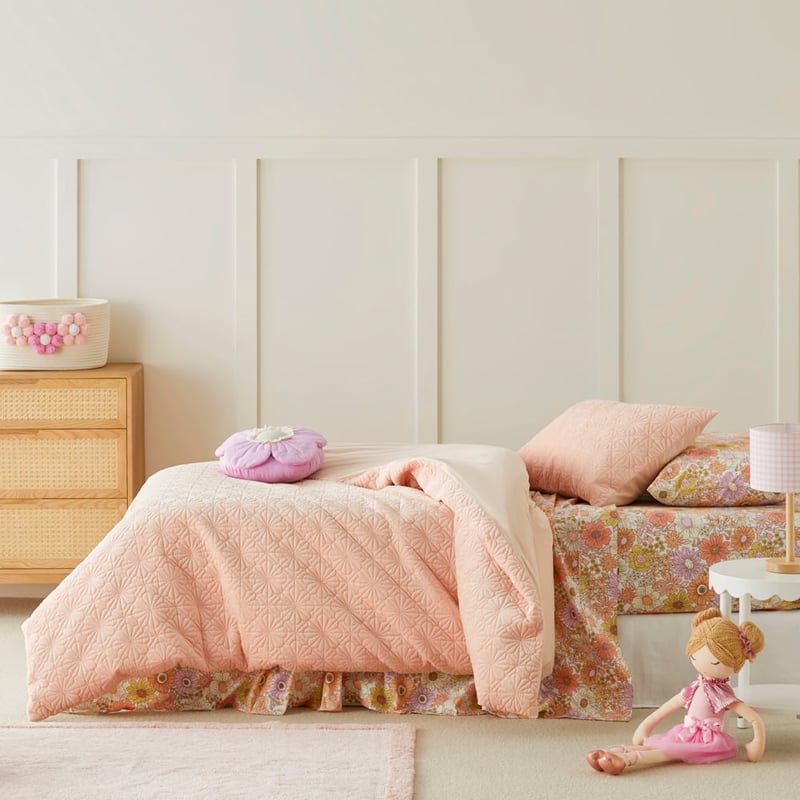 Bloom Pink Quilted Velvet Quilt Cover Set
