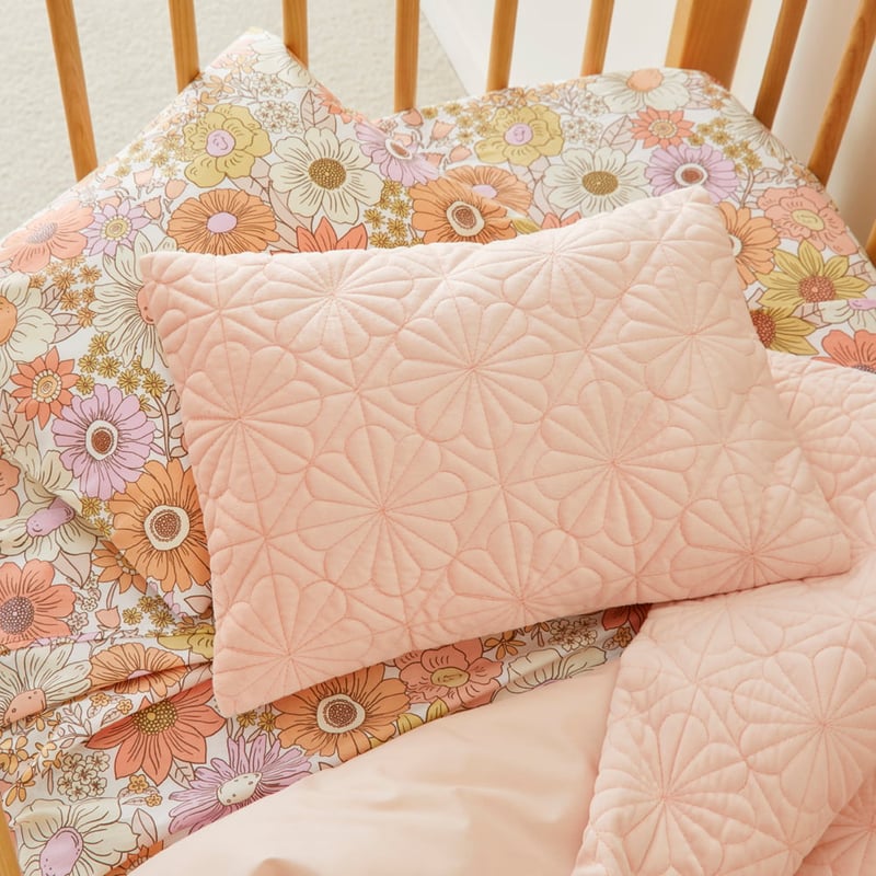 Bloom Pink Quilted Velvet Cot Quilt Cover Set