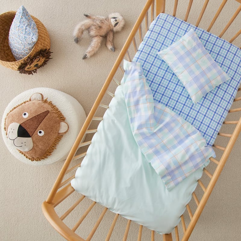 Cameron Check Blue Cot Quilt Cover Set