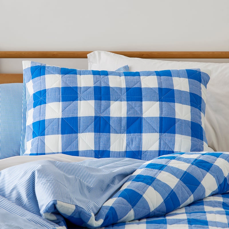 Mickey Gingham Cobalt Quilted Quilt Cover Set
