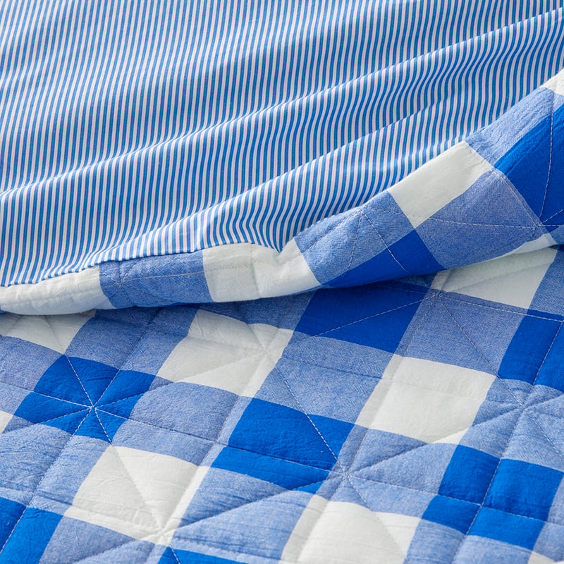 Mickey Gingham Cobalt Quilted Quilt Cover Set