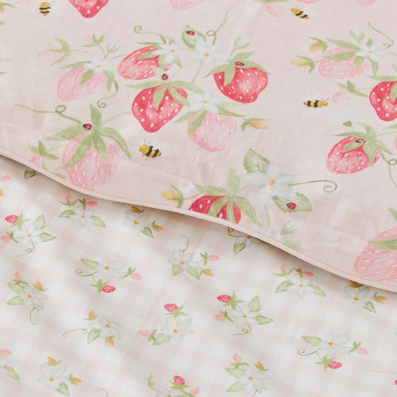 Heirloom Sweet Strawberry Light Pink Cot Quilt Cover Set