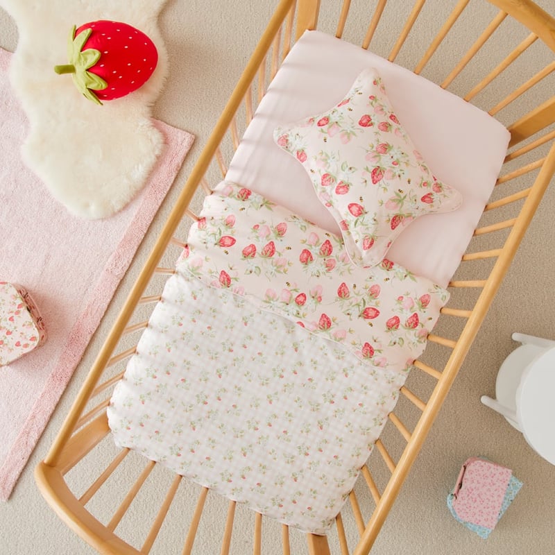 Heirloom Sweet Strawberry Light Pink Cot Quilt Cover Set