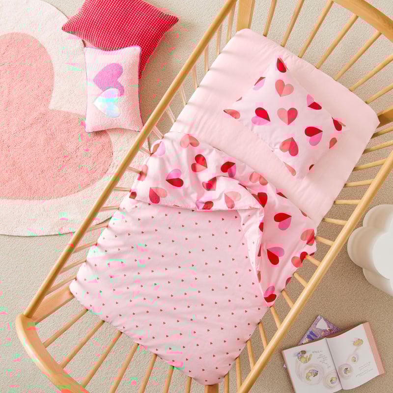 Sweet Heart Pink Cot Quilt Cover Set