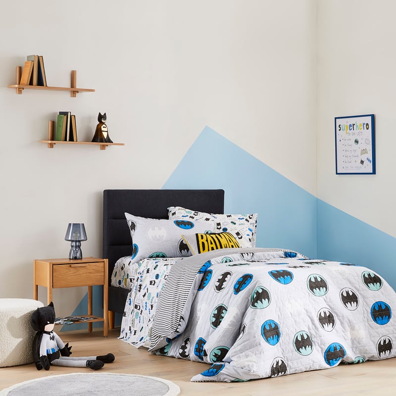 Warner Bros Batman Signal Grey Marle Quilted Quilt Cover Set