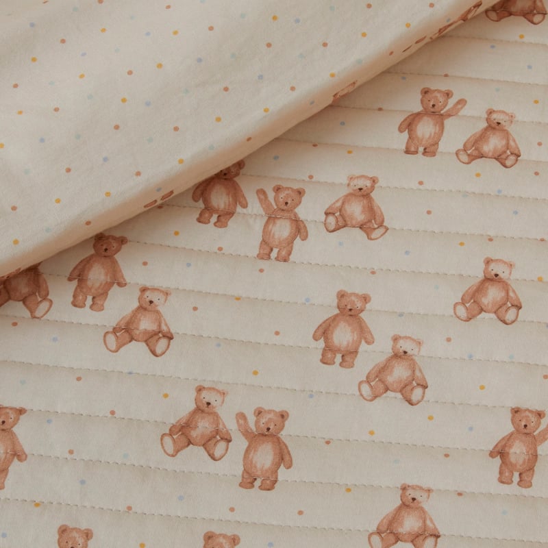 Teddy Time Jersey Baby Natural Quilted Cot Quilt Cover Set