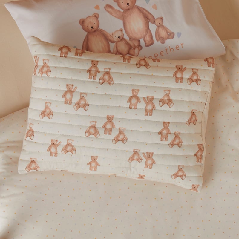 Teddy Time Jersey Baby Natural Quilted Cot Quilt Cover Set