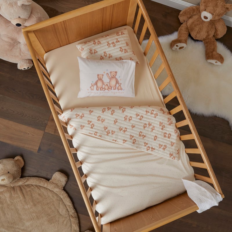 Teddy Time Jersey Baby Natural Quilted Cot Quilt Cover Set