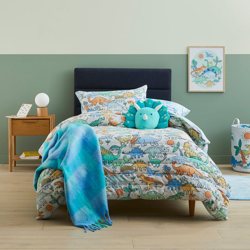 Happy Little Dinos Grey Marle Quilted Jersey Quilt Cover Set