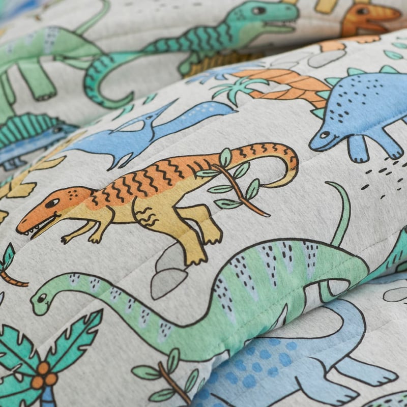 Happy Little Dinos Grey Marle Quilted Jersey Quilt Cover Set
