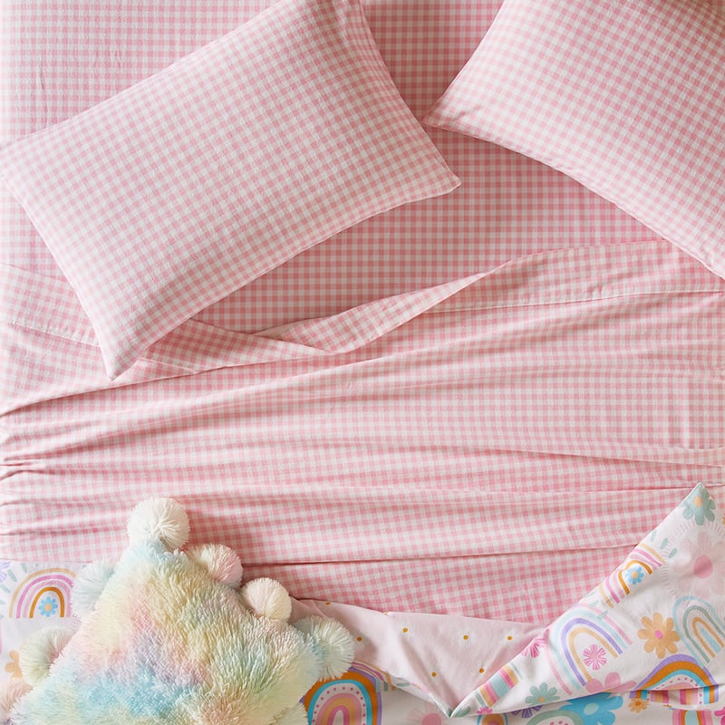 Stormi Pastel Pink Gingham Flannelette Sheet Set