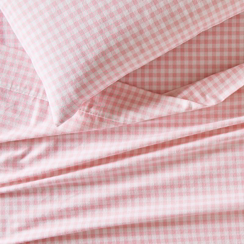 Stormi Pastel Pink Gingham Flannelette Sheet Set